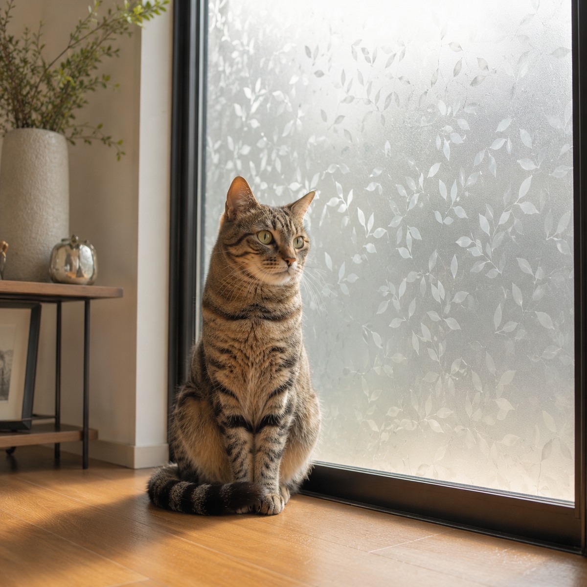 デザインフィルム前で座る猫のイメージ