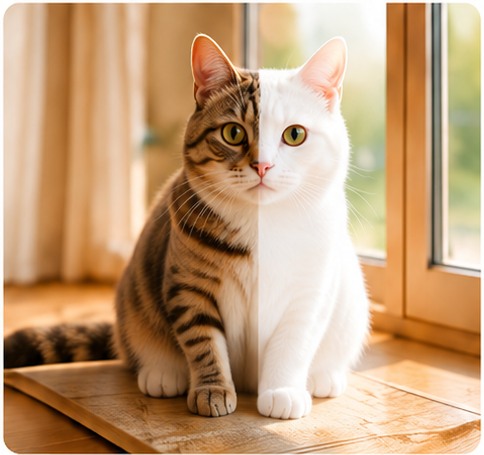 紫外線による色あせを表現した猫のイメージ